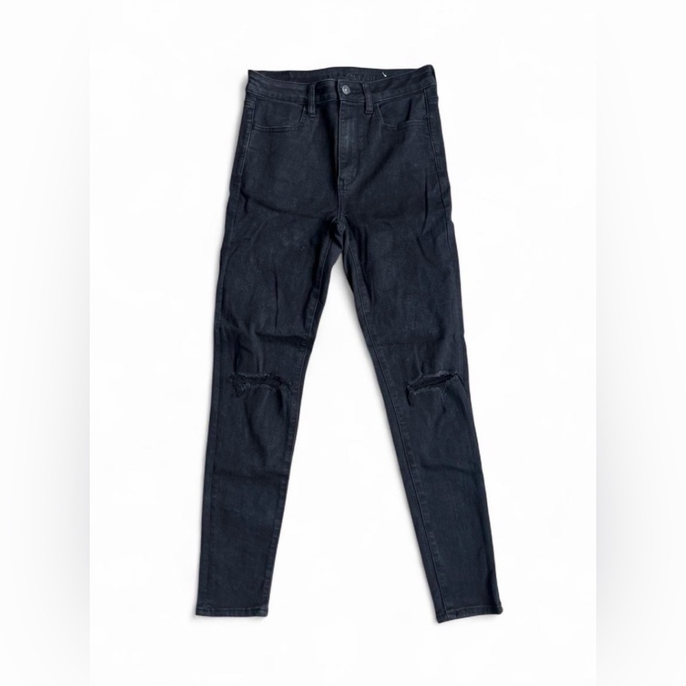 American Eagle black ripped Super Hi-Rise Jegging | size 6 | 27” inseam